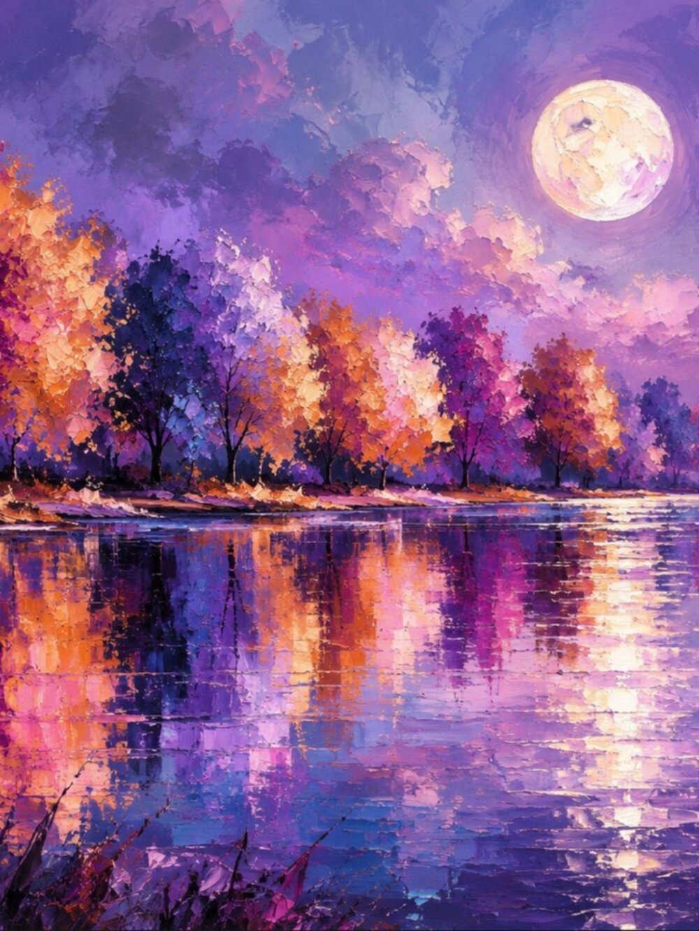 Amethyst Moonfall Purple & Gold Wall Art Print 36x24 Landscape Painting